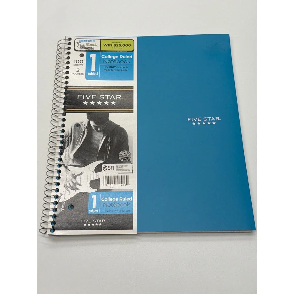 Mead Five Star 1 Subject Notebook College Ruled 100 Sheets Blue 11x8.5 08483